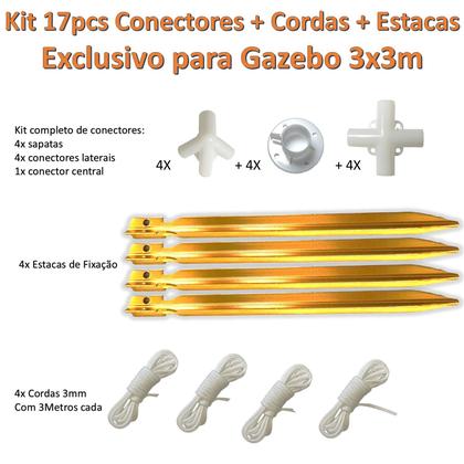 Imagem de KIT 17pcs - 4 Estacas (MOD101332) + 9 Conectores Reposição Gazebo3x3mts + 4 Cordinhas