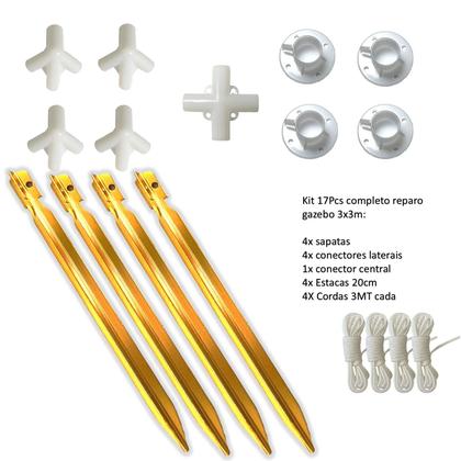 Imagem de KIT 17pcs - 4 Estacas (MOD101332) + 9 Conectores Reposição Gazebo3x3mts + 4 Cordinhas