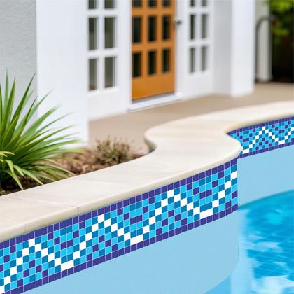 Imagem de Kit 18 Adesivos Piscina Azulejo Mosaico Ziguezague Azul 100x30cm