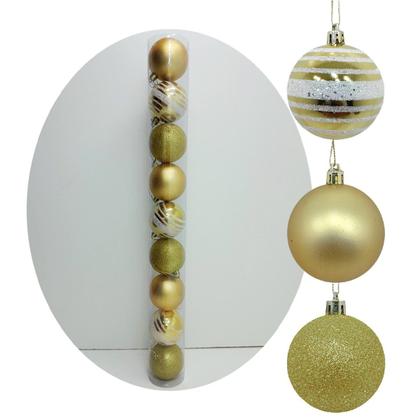 Imagem de Kit 18 Bolas Enfeite Natalino Árvore De Natal Gliter Dourada