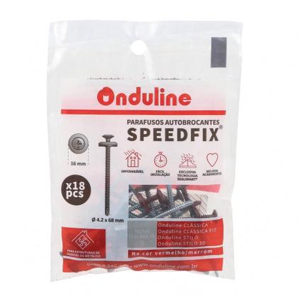 Imagem de Kit 18 Parafusos Autobrocantes Com Anilha Embutida Para Fixação Speedfix Vermelho/Marrom Onduline 4,2x65mm