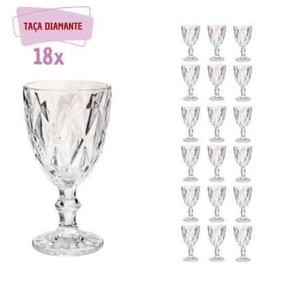Imagem de Kit 18 Taça Diamante Bico De Jaca Vidro Transparente 300ml