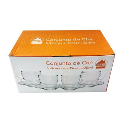 Imagem de Kit 18 Xícaras Chá Vidro 220mL C/ Pires Moderna Transparente