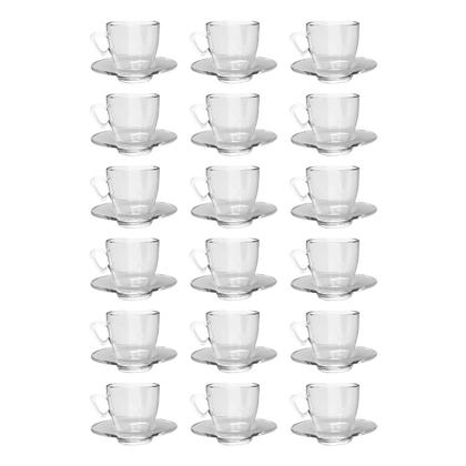 Imagem de Kit 18 Xícaras Chá Vidro 220mL C/ Pires Moderna Transparente