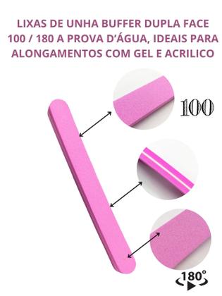 Imagem de Kit 18Un Lixa Rosa Buffer Reta Alongamento Polir 100/180 Unhas Gel Acrílico Atacado Revenda