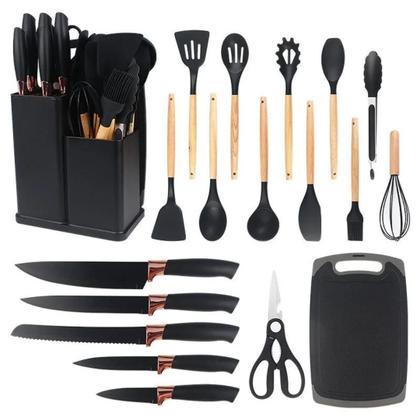 Imagem de Kit 19 Peças Jogo de Utensílios de Cozinha em Silicone Completo Antiaderente e Resistente ao calor