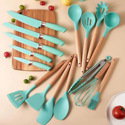 Imagem de Kit 19 Peças Utensílios de Cozinha em Silicone Conjunto Completo Antiaderente e Resistente ao Calor para Cozinhar com Estilo