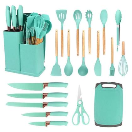 Imagem de Kit 19 Peças Utensílios de Cozinha em Silicone Conjunto Completo Antiaderente e Resistente ao Calor para Cozinhar com Estilo
