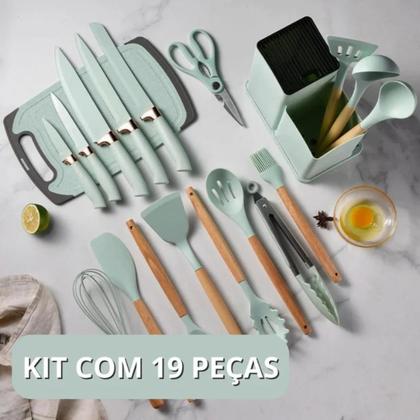 Imagem de Kit 19 Peças Utensílios de Cozinha em Silicone Conjunto Completo Antiaderente e Resistente ao Calor para Cozinhar com Estilo