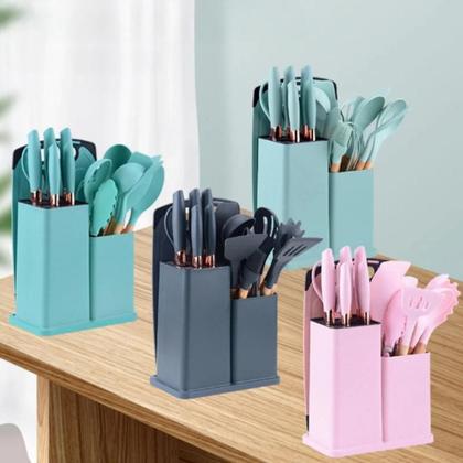 Imagem de Kit 19 Peças Utensílios de Cozinha em Silicone Conjunto Completo Antiaderente e Resistente ao Calor para Cozinhar com Estilo