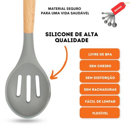 Imagem de Kit 19 Utensílios De Cozinha Com Cabo De Madeira E Silicone