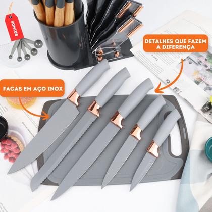 Imagem de Kit 19 Utensílios De Cozinha Com Cabo De Madeira E Silicone
