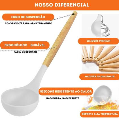 Imagem de Kit 19 Utensílios De Cozinha Com Cabo De Madeira E Silicone