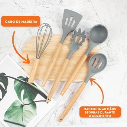 Imagem de Kit 19 Utensílios De Cozinha Com Cabo De Madeira E Silicone