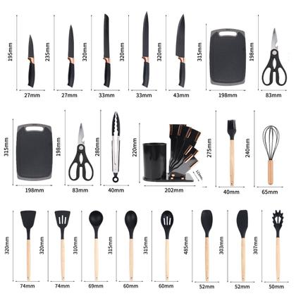 Imagem de Kit 19 Utensílios De Cozinha Com Cabo De Madeira E Silicone