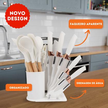 Imagem de Kit 19 Utensílios De Cozinha Com Cabo De Madeira E Silicone