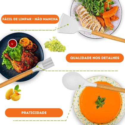 Imagem de Kit 19 Utensílios De Cozinha Com Cabo De Madeira E Silicone