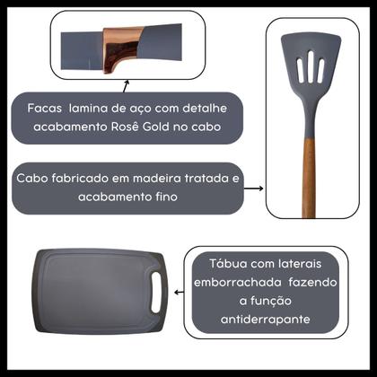 Imagem de Kit 19 Utensílios De Cozinha Silicone Cabo Madeira Premium