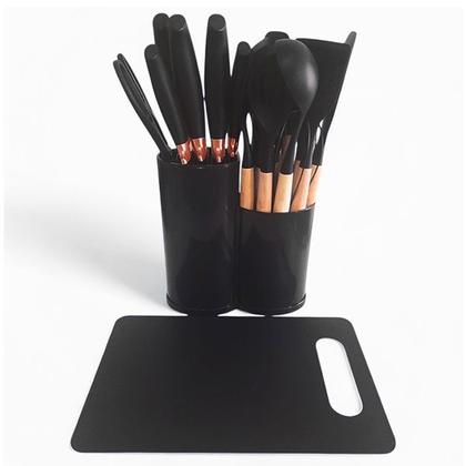 Imagem de Kit 19 Utensílios de Silicone com Porta Talheres Oval Preto
