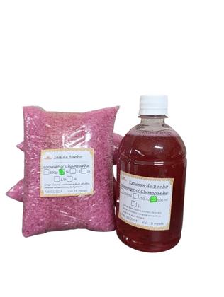 Imagem de Kit 1k Sais de Banho + 500ml Banho de Espuma Morango c/ Champanhe