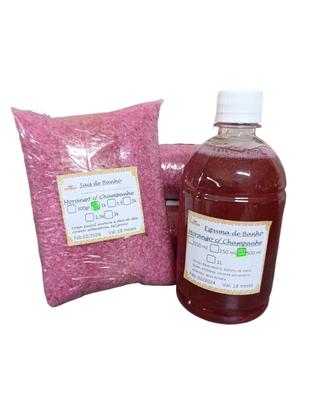 Imagem de Kit 1k Sais de Banho + 500ml Banho de Espuma Morango c/ Champanhe