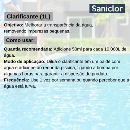 Imagem de Kit 1L Saniclor Algicida Manutenção Clarificante Limpa Borda