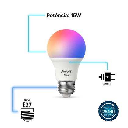 Imagem de Kit 2 a 5 Lampada Led Pera Smart Inteligente Wifi 2.4 GHz 10w RGB Colorido E27 Neo Avant