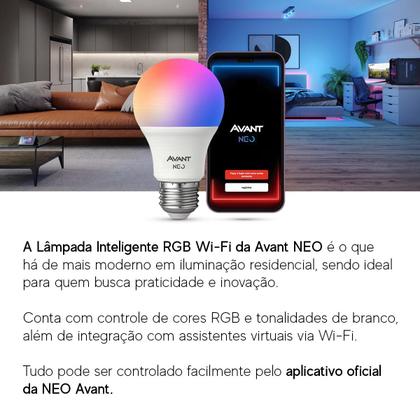 Imagem de Kit 2 a 5 Lampada Led Pera Smart Inteligente Wifi 2.4 GHz 15W RGB Colorido E27 Neo Avant