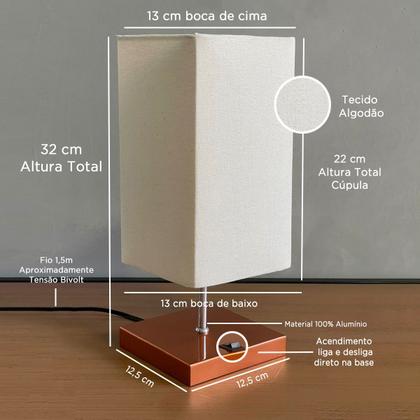 Imagem de Kit 2 Abajur de Mesa Clássica Quadrada com Interruptor e Cúpula Para Ambientes Casa e Sala de Estar, Quarto Cabeceira de cama e Escritorio