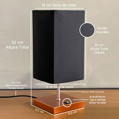 Imagem de Kit 2 Abajur de Mesa Clássica Quadrada com Interruptor e Cúpula Para Ambientes Casa e Sala de Estar, Quarto Cabeceira de cama e Escritorio