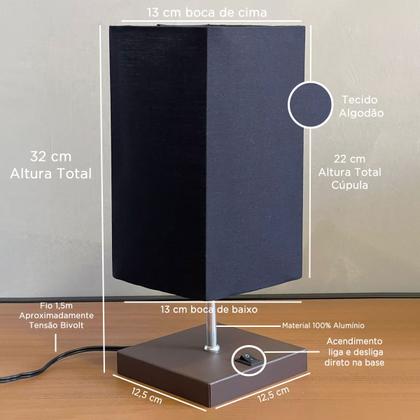 Imagem de Kit 2 Abajur de Mesa Clássica Quadrada com Interruptor e Cúpula Para Ambientes Casa e Sala de Estar, Quarto Cabeceira de cama e Escritorio