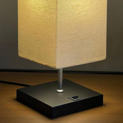 Imagem de Kit 2 Abajur de Mesa Clássica Quadrada com Interruptor e Cúpula Para Ambientes Casa e Sala de Estar, Quarto Cabeceira de cama e Escritorio