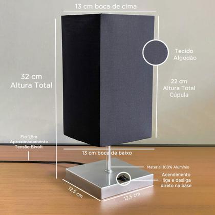 Imagem de Kit 2 Abajur de Mesa Clássica Quadrada com Interruptor e Cúpula Para Decoração Casa e Sala, Quarto e cabeceira Cama, Escritório