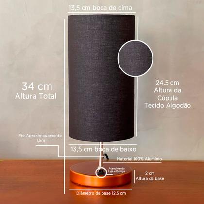 Imagem de Kit 2 Abajur De Mesa Clássico Redondo Com Interruptor Com Cúpula Para Sala, Quarto, Cabeceira Cama, Escritório, Corredor de Casa