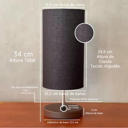 Imagem de Kit 2 Abajur De Mesa Clássico Redondo Com Interruptor Com Cúpula Para Sala, Quarto, Cabeceira Cama, Escritório, Corredor de Casa