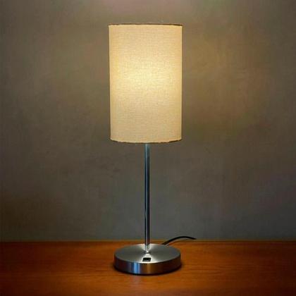 Imagem de Kit 2 Abajur de Mesa Clássico Redondo Escovado Com Interruptor e Com Cúpula Ref 82 de cabeceira, cama, Quarto ou Sala