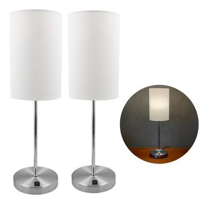 Imagem de Kit 2 Abajur de Mesa Clássico Redondo Escovado Com Interruptor e Com Cúpula Ref 82 de cabeceira, cama, Quarto ou Sala