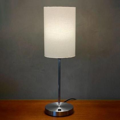 Imagem de Kit 2 Abajur de Mesa Clássico Redondo Escovado Com Interruptor e Com Cúpula Ref 82 de cabeceira, cama, Quarto ou Sala