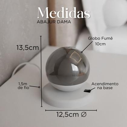 Imagem de Kit 2 Abajur de Mesa Dama moderno Com Globo 10cm Decoração iluminação de Casa, Sala, Quarto Cama e Cabeceira e Escritório