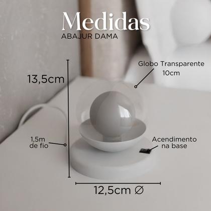 Imagem de Kit 2 Abajur de Mesa Dama moderno Com Globo 10cm Decoração iluminação de Casa, Sala, Quarto Cama e Cabeceira e Escritório