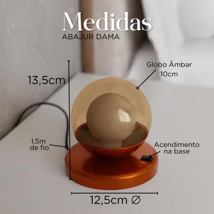 Imagem de Kit 2 Abajur de Mesa Dama moderno Com Globo 10cm Decoração iluminação de Casa, Sala, Quarto Cama e Cabeceira e Escritório