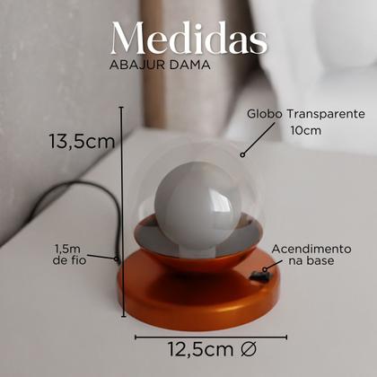 Imagem de Kit 2 Abajur de Mesa Dama moderno Com Globo 10cm Decoração iluminação de Casa, Sala, Quarto Cama e Cabeceira e Escritório