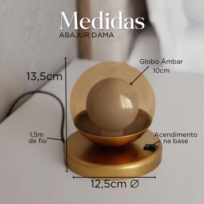 Imagem de Kit 2 Abajur de Mesa Dama moderno Com Globo 10cm Decoração iluminação de Casa, Sala, Quarto Cama e Cabeceira e Escritório