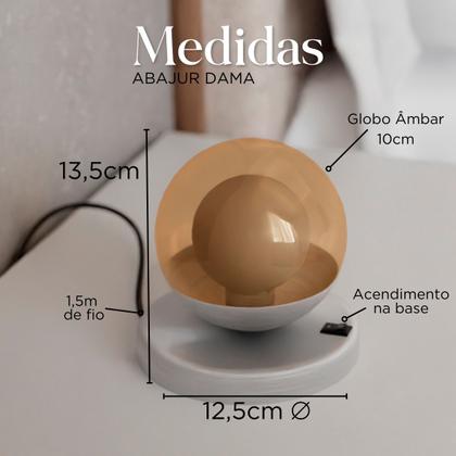 Imagem de Kit 2 Abajur de Mesa Dama moderno Com Globo 10cm Decoração iluminação de Casa, Sala, Quarto Cama e Cabeceira e Escritório