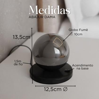 Imagem de Kit 2 Abajur de Mesa Dama moderno Com Globo 10cm Decoração iluminação de Casa, Sala, Quarto Cama e Cabeceira e Escritório