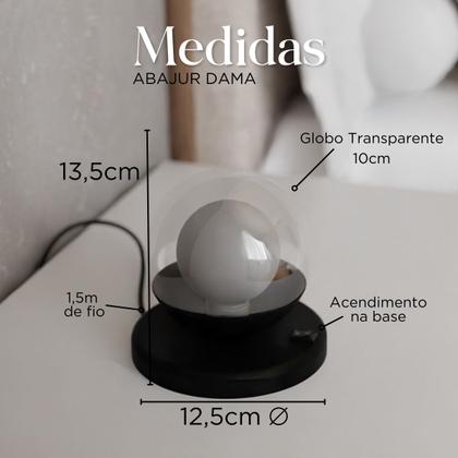 Imagem de Kit 2 Abajur de Mesa Dama moderno Com Globo 10cm Decoração iluminação de Casa, Sala, Quarto Cama e Cabeceira e Escritório