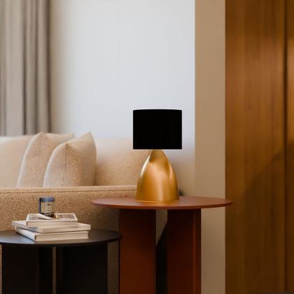 Imagem de Kit 2 Abajur de Mesa Dourado Bojudo Com Cúpula Algodão Para Cabeceira, Cama, Quarto, Sala ou Escritório