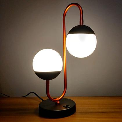 Imagem de Kit 2 Abajur de Mesa Moderno Jabuticaba Jennifer Alumínio Com 2 Globos Vidro 10cm com Lâmpada Branco Quente