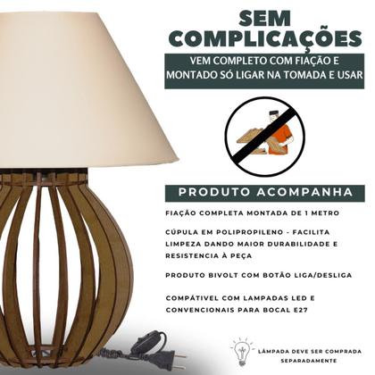 Imagem de Kit 2 Abajur Luminária De Madeira Mdf Para Mesa Quarto Luminária Mesa Escritório Sala