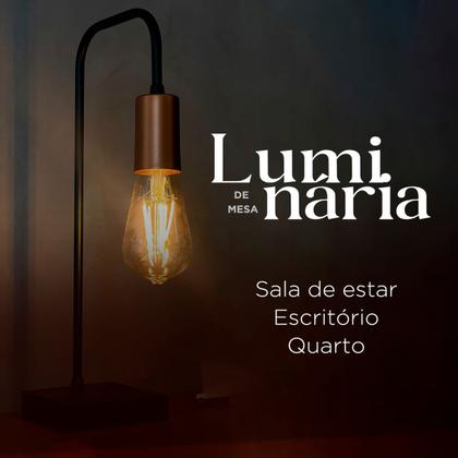 Imagem de Kit 2 Abajur Luminária de Mesa Curvado alumínio Bivolt Preto de Cobre Para Sala, Quarto, Cabeceira de Cama, Escritório